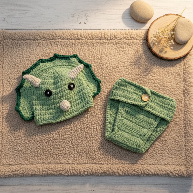 2pcs Crochet Dinosaur Newborn  - Photography Outfit 评论和价格